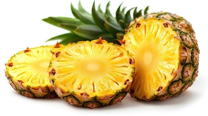Sliced Pineapple with Mint Leaves on White Background