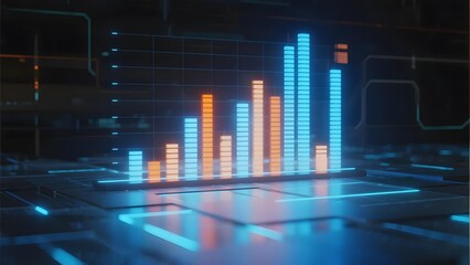 Digital bar graph visualization with glowing data bars in a futuristic interface