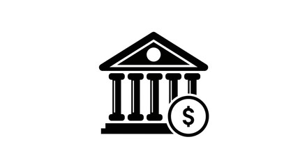 Bank Building Icon – Finance Institution, Money Savings, Dollar Currency Symbol Vector