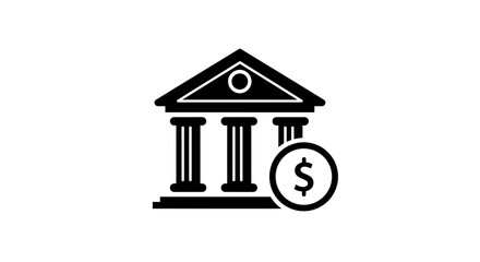 Bank Building Icon – Finance Institution, Money Savings, Dollar Currency Symbol Vector