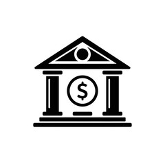 Bank Building Icon – Finance Institution, Money Savings, Dollar Currency Symbol Vector
