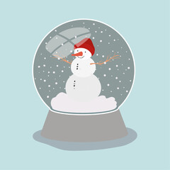 Charming Snowman in a Snow Globe Illustration - Festive Winter Scene with Falling Snow