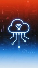Digital cloud computing symbol with circuit board background and glowing connections