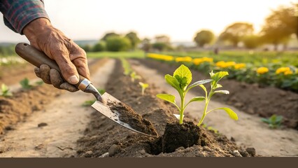 planting a tomato seedling
