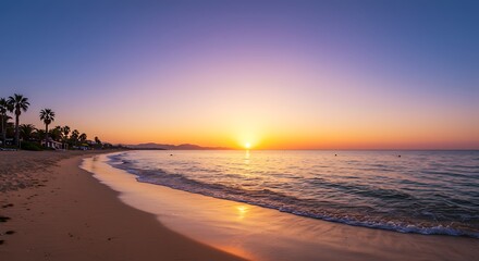 Ocean sunset view beach sunlight and blue sky horizon background