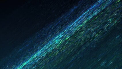 Abstract digital art with diagonal lines of vibrant teal, turquoise, and green streaks against a dark background