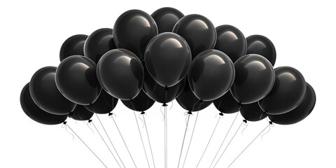 Obraz premium Glossy Black Helium Balloons Cluster Isolated on Transparent Background Elegant Reflective Black Balloons Floating Together on Clear PNG Cutout