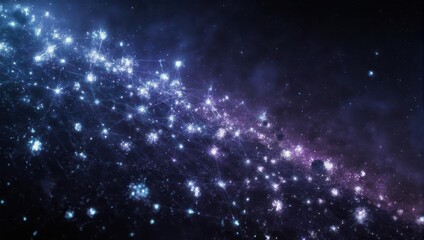 Cosmic network of glowing points and nebulae in deep space