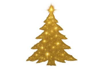 Obraz premium Golden glitter christmas tree creating a festive holiday decoration with sparkling lights and star, transparent background