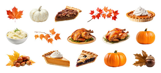 PNG Autumn feast with seasonal delights, element set on transparent background
