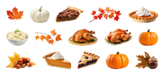 PNG Autumn feast with seasonal delights, element set on transparent background