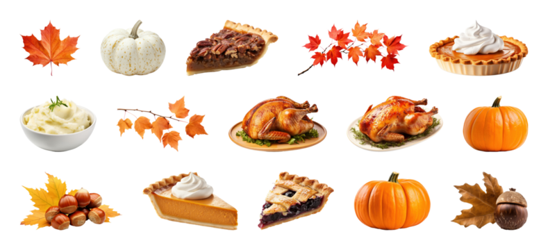 PNG Autumn feast with seasonal delights, element set on transparent background