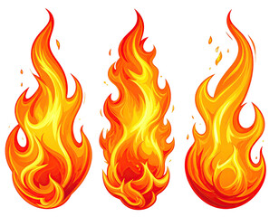 Three cartoonish flames in varying sizes, rendered with bright reds and oranges