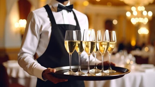 Waiter serving champagne flutes