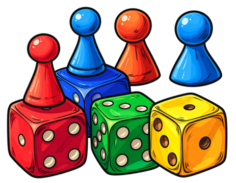 Cartoon Ludo Dice and Pegs PNG Illustration