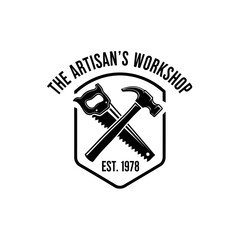 The Artisan's Workshop logo featuring a saw, hammer, and the establishment year.