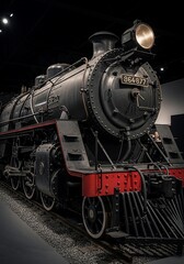 Vintage Steam Locomotive Engine with Number Plate and Illuminated Headlight