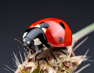 Close-up of ladybug on seed head