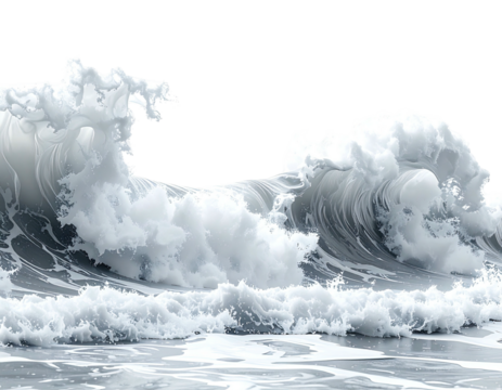 A dramatic, crashing wave against a dark background, sculpted and powerful