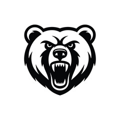 Fierce grizzly bear head emblem with open mouth and bared teeth