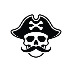 Pirate skull with moustache and crossbones hat
