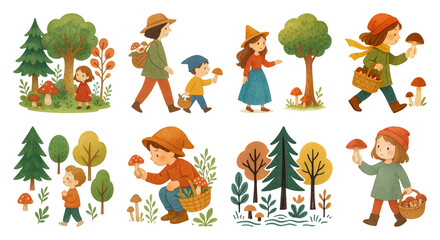 Obraz premium PNG Whimsical forest adventure illustrations, element set on transparent background