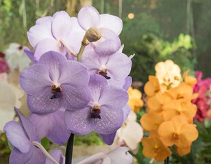 Close-up of lavender and orange orchids