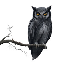 Obraz premium Majestic Owl Perched on Branch isolated on transparent background