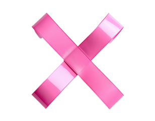 Shiny, glossy pink ribbons forming an "X" against a stark black background