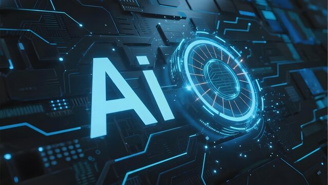 Digital representation of AI with glowing circuitry and futuristic interface elements