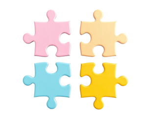 Four pastel-colored puzzle pieces arranged together on a black background