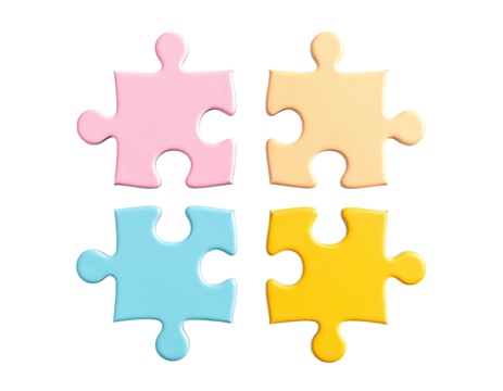 Four pastel-colored puzzle pieces arranged together on a black background - Powered by Adobe