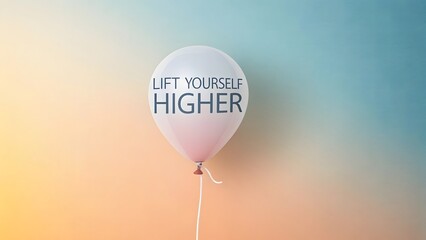 Inspirational balloon with uplifting text rising on gradient background