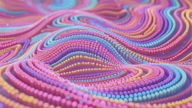 Colorful abstract wave pattern composed of spherical beads in vibrant hues