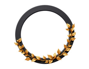 Elegant circular frame design with golden leaves for decoration