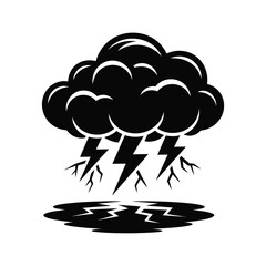 Dark storm cloud with lightning strikes and reflection