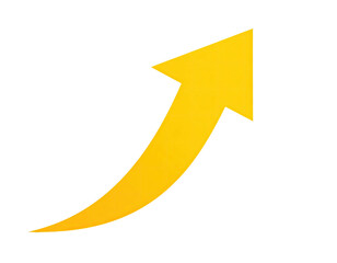 A vibrant yellow arrow pointing upwards, isolated on a stark black background