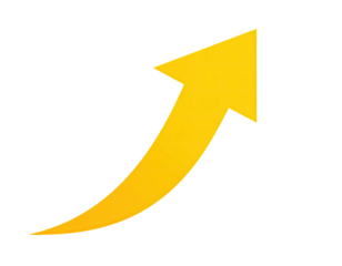 A vibrant yellow arrow pointing upwards, isolated on a stark black background