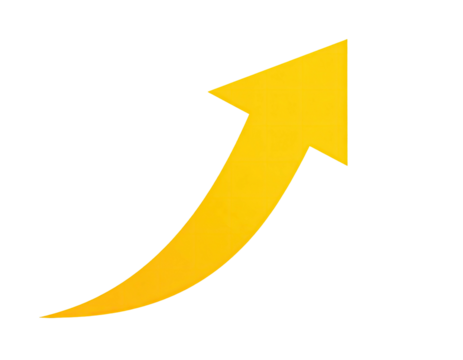 A vibrant yellow arrow pointing upwards, isolated on a stark black background - Powered by Adobe