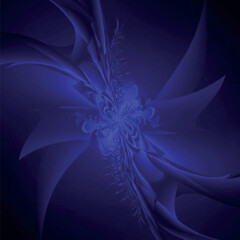 An abstract fractal pattern with intricate details and a deep blue gradient, evoking a sense of cosmic or ethereal beauty.