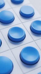 Close-up of blue circular buttons arranged in a grid on a light surface