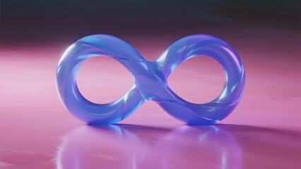 Translucent blue infinity symbol on reflective surface with gradient background