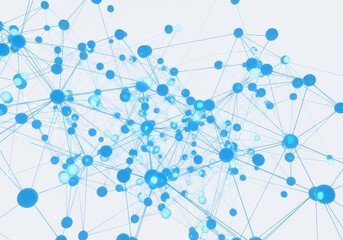 Abstract network of glowing blue spheres connected by thin lines on a white background