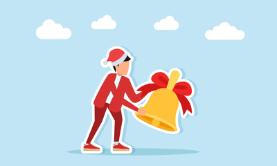 Man in red outfit with Christmas hat carrying a bell illustration for holiday celebration appreciation