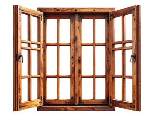 Wooden window with open, empty panes, inviting view to the outside