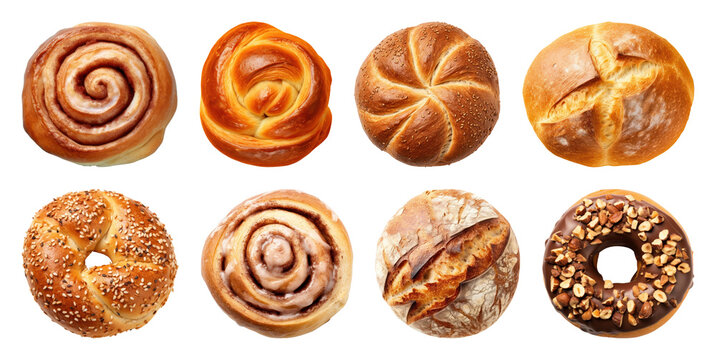 PNG Assorted fresh bakery bread selection, element set on transparent background - Powered by Adobe