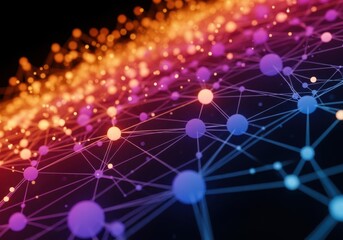 Abstract network of glowing spheres connected by lines in vibrant colors