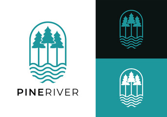 This is a pine river logo by combining pine trees and a river in a lineart style. This logo is suitable for forestry, rangers, outdoor communities, nature tourism lodges, and the like.