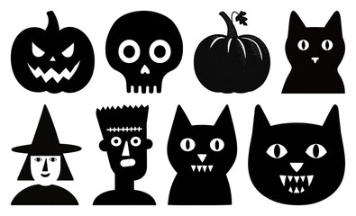 PNG Halloween silhouettes spooky icons, element set on transparent background