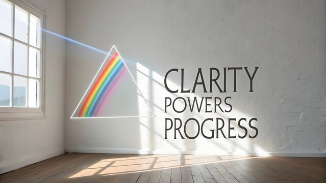 A prism casting rainbow light on a wall with motivational text